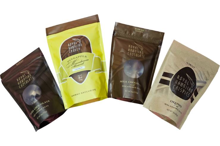 チョコレート、クランチ、おこしは袋入り