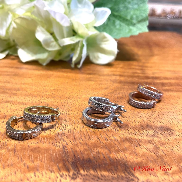 ダイヤモンドと彫刻のフープイヤリング