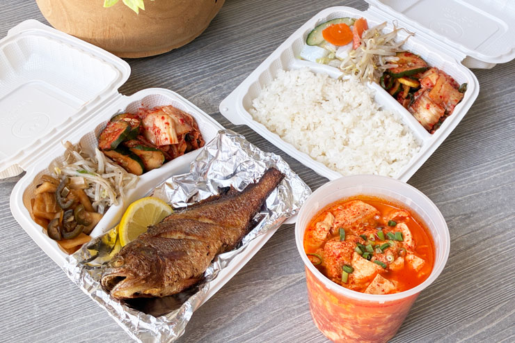 スンドゥブとイシモチのセット（ランチ$21.99）