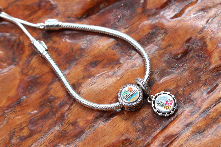 ハワイのビーチとパイナップル＆ハイビスカスのチャーム