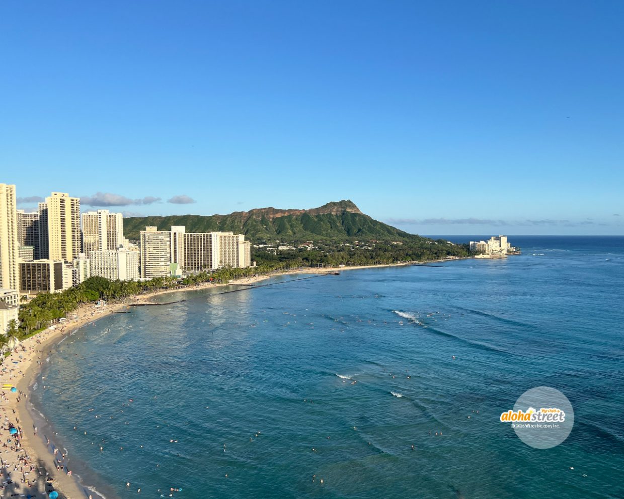 ワイキキビーチのパノラマビューに感動